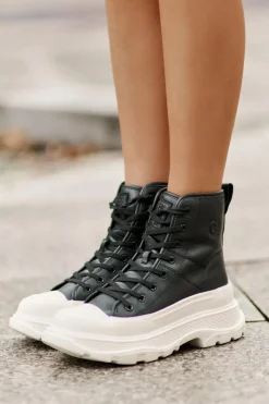 Hot Big Star Shoes Skórzane Ocieplane Trampki Na Masywnej Platformie Big Star OO274A599 Czarne Czarny