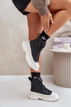 Hot Big Star Shoes Skórzane Ocieplane Trampki Na Masywnej Platformie Big Star OO274A599 Czarne Czarny