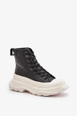 Hot Big Star Shoes Skórzane Ocieplane Trampki Na Masywnej Platformie Big Star OO274A599 Czarne Czarny