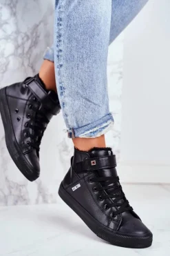 New Big Star Shoes Skórzane Ocieplane Trampki BIG STAR V274542FW Czarne Czarny