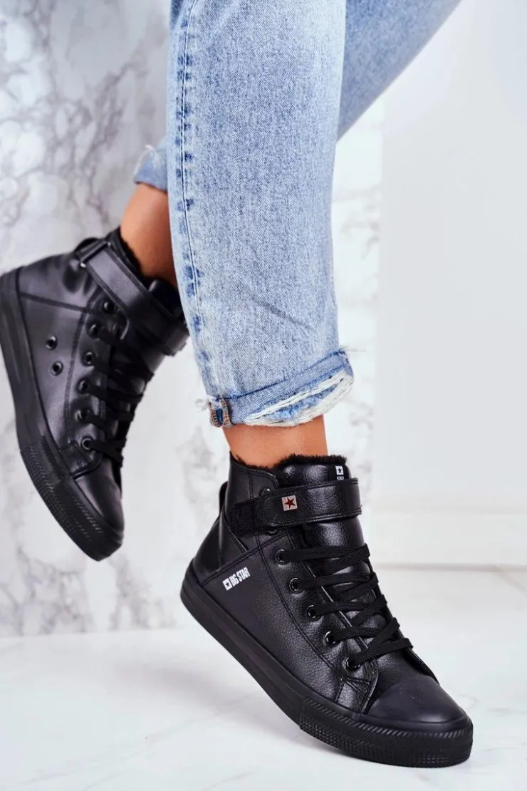 New Big Star Shoes Skórzane Ocieplane Trampki BIG STAR V274542FW Czarne Czarny