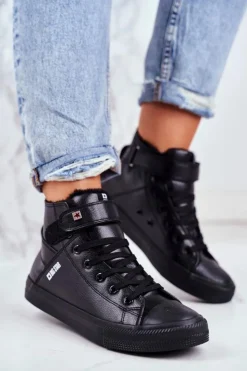 New Big Star Shoes Skórzane Ocieplane Trampki BIG STAR V274542FW Czarne Czarny