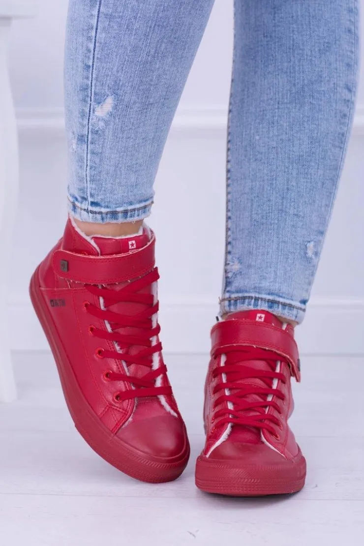 Damskie Big Star Shoes Skórzane Ocieplane Trampki BIG STAR V274529FW Czerwone