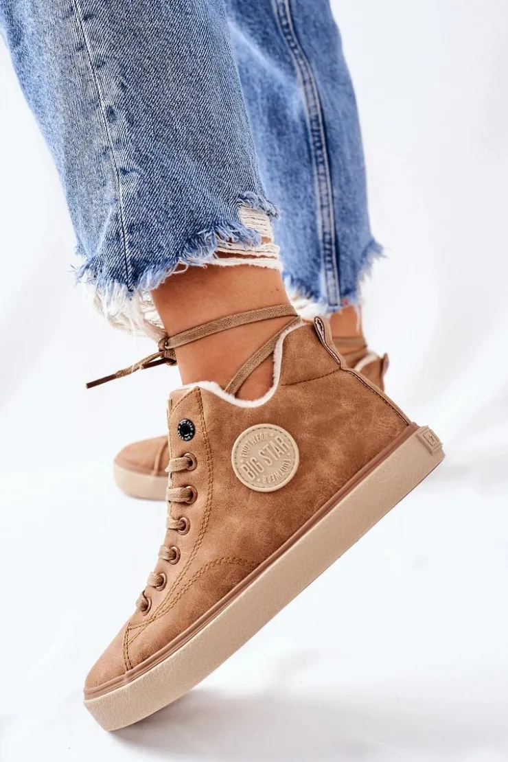 Hot Big Star Shoes Skórzane Ocieplane Trampki Big Star II274149 Camel