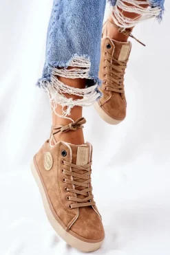 Hot Big Star Shoes Skórzane Ocieplane Trampki Big Star II274149 Camel