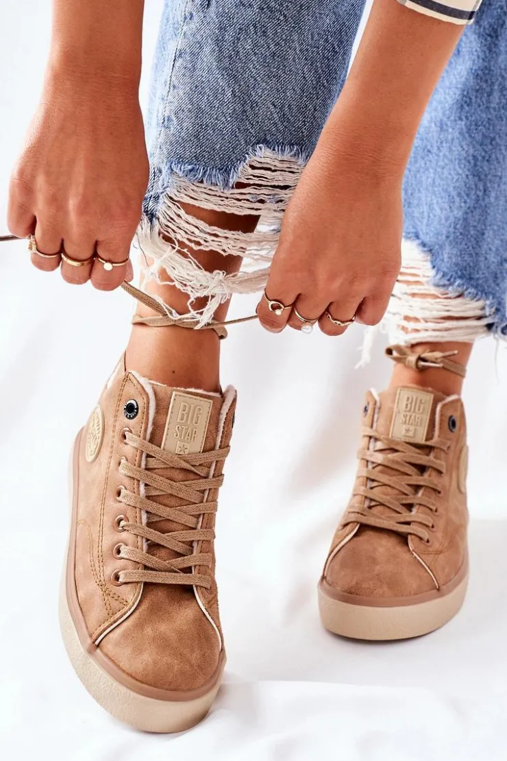 Hot Big Star Shoes Skórzane Ocieplane Trampki Big Star II274149 Camel