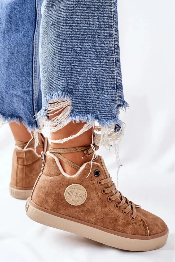 Hot Big Star Shoes Skórzane Ocieplane Trampki Big Star II274149 Camel