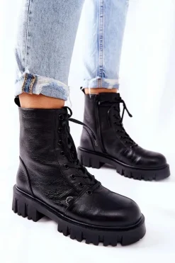 Damskie Big Star Shoes Skórzane Ocieplane Workery Z Nerką Big Star II274430 Czarne