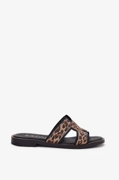 Clearance Zazoo Skórzane Płaskie Klapki W Panterkę 40383 Czarne Czarny