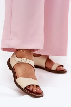 Zazoo Sandały Płaskie*Skórzane Płaskie Sandały Damskie 3014 Beżowe Beżowy