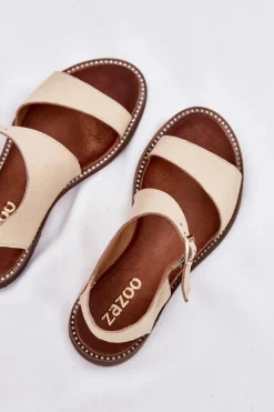 Zazoo Sandały Płaskie*Skórzane Płaskie Sandały Damskie 3014 Beżowe Beżowy
