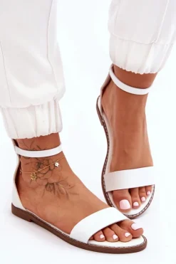 Sale Boto Skórzane Płaskie Sandały Na Zamek Białe Millou