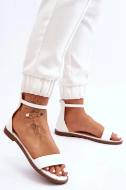 Sale Boto Skórzane Płaskie Sandały Na Zamek Białe Millou