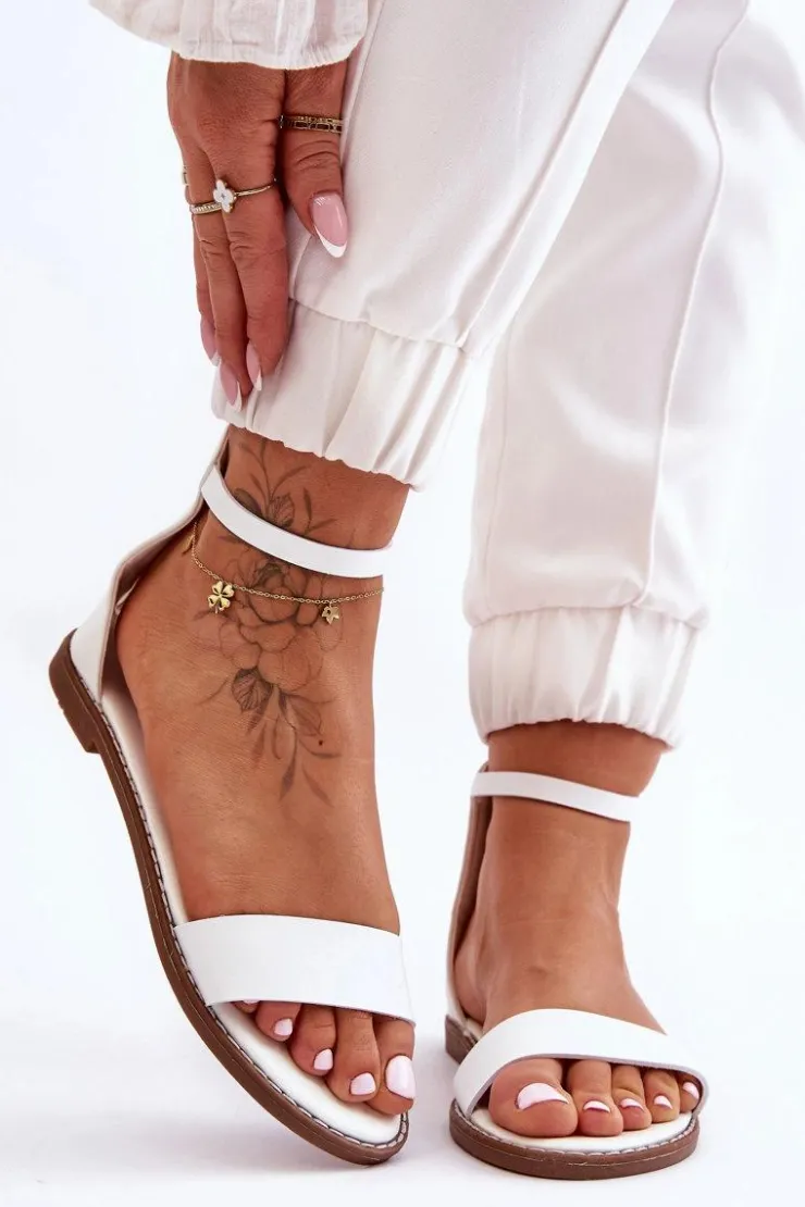 Sale Boto Skórzane Płaskie Sandały Na Zamek Białe Millou