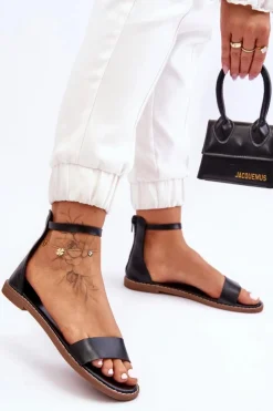 Sale Boto Skórzane Płaskie Sandały Na Zamek Czarne Millou