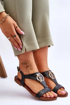 Damskie buty S.Barski Sandały Płaskie*Skórzane Płaskie Sandały S.Barski KV-5541-32 Czarne