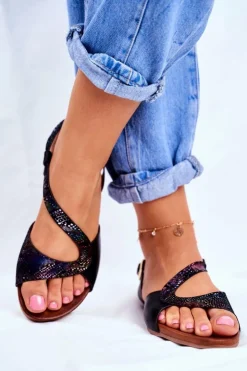 Damskie buty S.Barski Sandały Płaskie*Skórzane Płaskie Sandały S.Barski Czarne