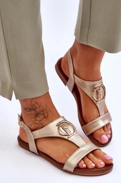 Online Damskie buty S.Barski Skórzane Płaskie Sandały S.Barski KV-5541-32 Złote