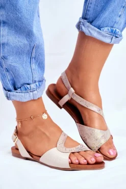 Damskie Damskie buty S.Barski Skórzane Płaskie Sandały S.Barski Beżowe