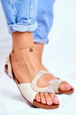 Damskie Damskie buty S.Barski Skórzane Płaskie Sandały S.Barski Beżowe