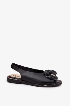 Damskie CheBello Skórzane Płaskie Sandały Z Ozdobą 4642 Czarne