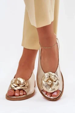 Damskie CheBello Skórzane Płaskie Sandały Z Ozdobą 4642 Złote