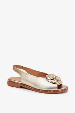 Damskie CheBello Skórzane Płaskie Sandały Z Ozdobą 4642 Złote