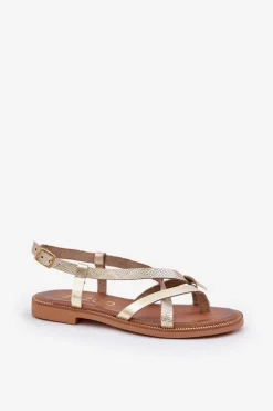 Zazoo Sandały Płaskie*Skórzane Płaskie Sandały Z Przeplatającymi Się Paseczkami 40429 Złote Złoty
