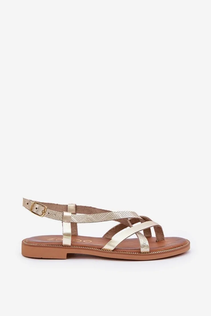 Zazoo Sandały Płaskie*Skórzane Płaskie Sandały Z Przeplatającymi Się Paseczkami 40429 Złote Złoty