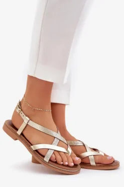 Zazoo Sandały Płaskie*Skórzane Płaskie Sandały Z Przeplatającymi Się Paseczkami 40429 Złote Złoty