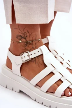 Boto Sandały Płaskie*Skórzane Płaskie Sandały Z Paseczkami Białe Diosa