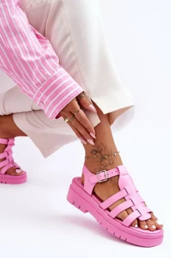 Clearance Boto Skórzane Płaskie Sandały Z Paseczkami Różowe Diosa