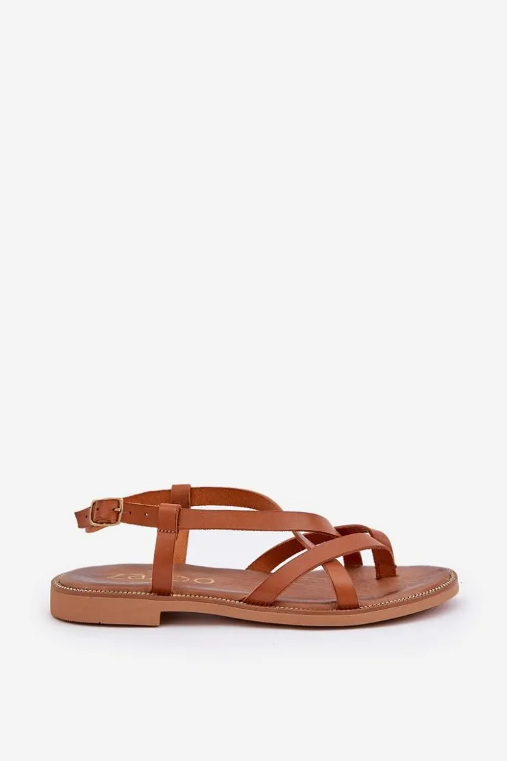 Damskie Zazoo Skórzane Płaskie Sandały Z Przeplatającymi Się Paseczkami 40429 Brązowe