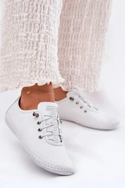 Best Artiker Skórzane Półbuty Damskie 54C0838 Białe