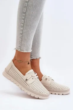 Outlet Buty damskie Vinceza Skórzane Półbuty Damskie Ażurowe Beżowe Darnissa