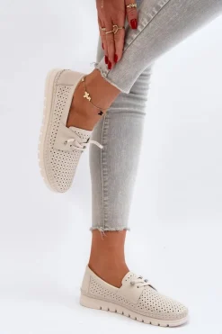 Outlet Buty damskie Vinceza Skórzane Półbuty Damskie Ażurowe Beżowe Darnissa