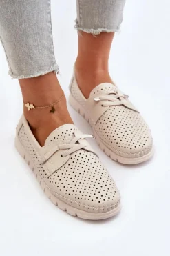 Outlet Buty damskie Vinceza Skórzane Półbuty Damskie Ażurowe Beżowe Darnissa