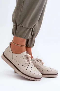 Damskie Damskie buty S.Barski Skórzane Półbuty Damskie Beżowe S.Barski LR182