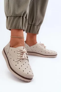 Damskie Damskie buty S.Barski Skórzane Półbuty Damskie Beżowe S.Barski LR182