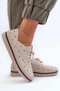 Damskie Damskie buty S.Barski Skórzane Półbuty Damskie Beżowe S.Barski LR182