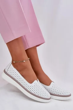 Hot Evento Skórzane Półbuty Damskie Białe Liaruna