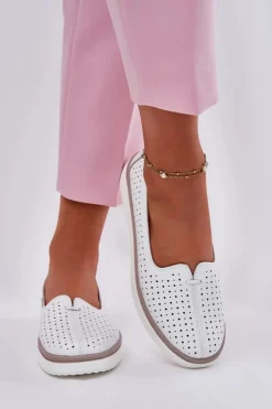 Hot Evento Skórzane Półbuty Damskie Białe Liaruna