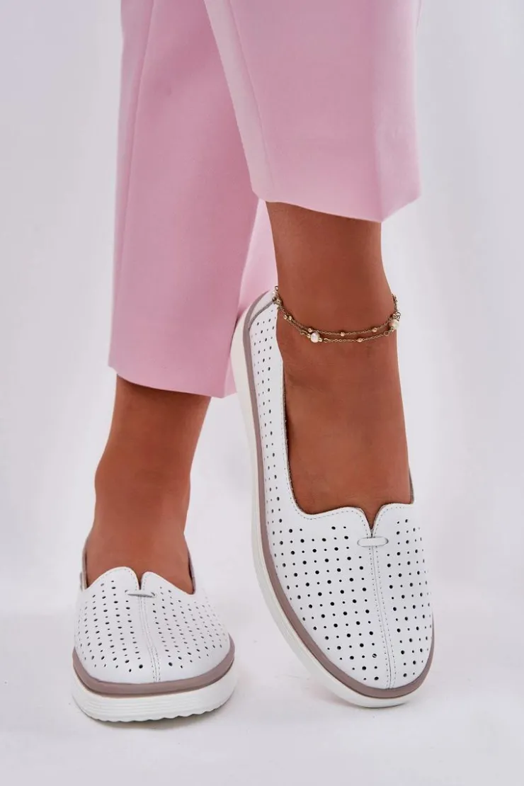 Hot Evento Skórzane Półbuty Damskie Białe Liaruna