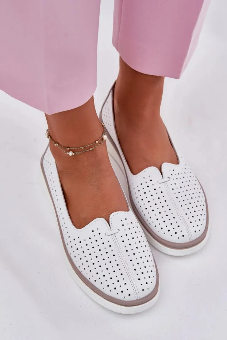 Hot Evento Skórzane Półbuty Damskie Białe Liaruna