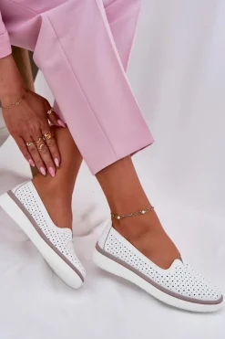 Hot Evento Skórzane Półbuty Damskie Białe Liaruna