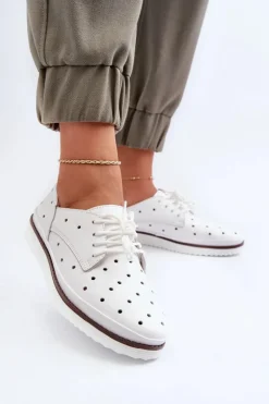 Damskie Damskie buty S.Barski Skórzane Półbuty Damskie Białe S.Barski LR182