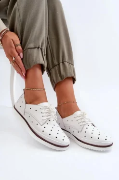 Damskie Damskie buty S.Barski Skórzane Półbuty Damskie Białe S.Barski LR182