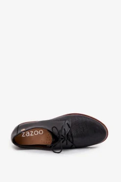 Damskie Zazoo Skórzane Półbuty Damskie Eleganckie Sznurowane 4238 Czarne