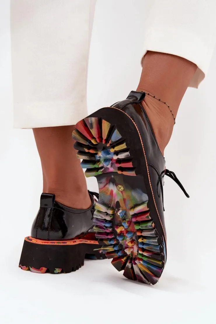 Best Artiker Skórzane Półbuty Damskie Lakierowane 57C0176 Czarne