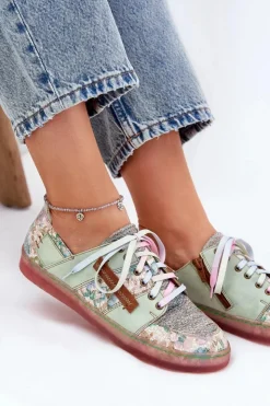 Damskie Maciejka Skórzane Półbuty Damskie 06791-09 Jasnozielone